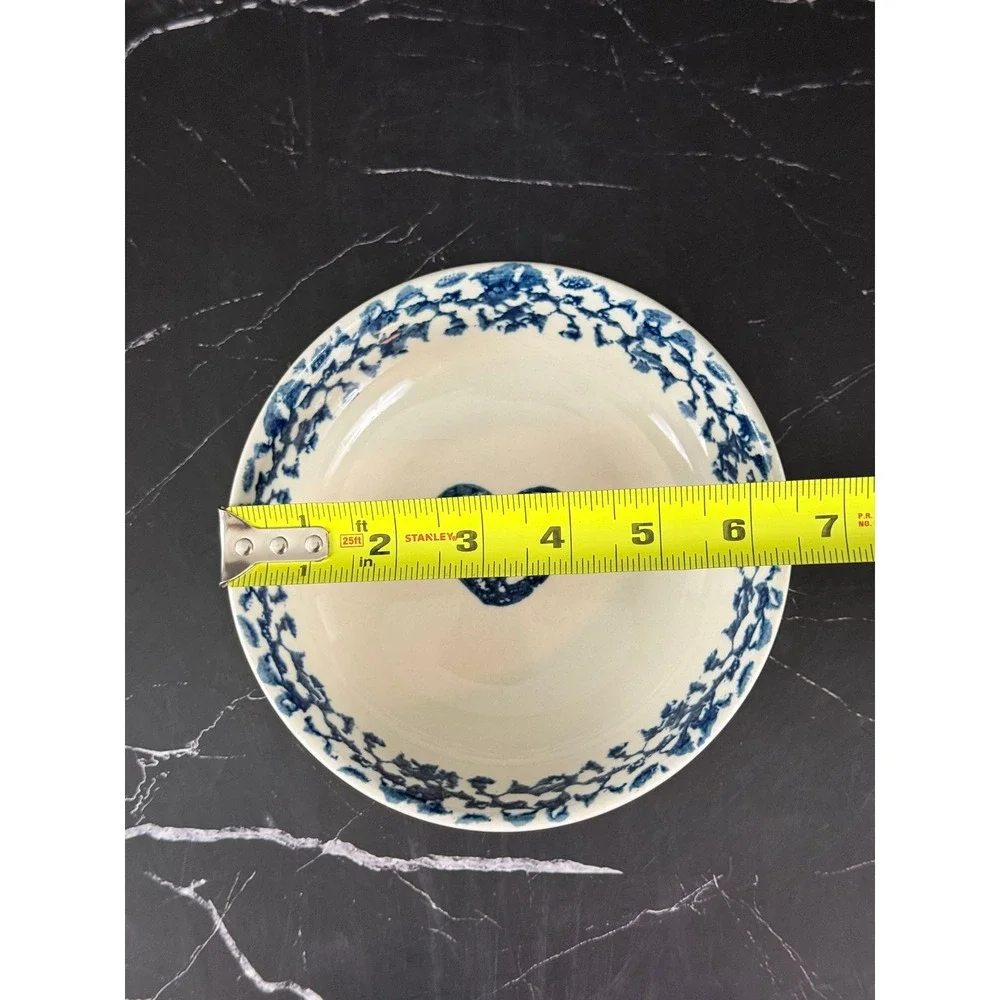 VTG Tienshen Folk Craft Hearts Blue White Spongeware 6.5in Cereal Bowl READ